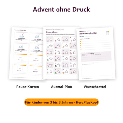 Pause-Karten, Ausmal-Plan „Unser Advent“ und Wunschzettel zum Ausdrucken