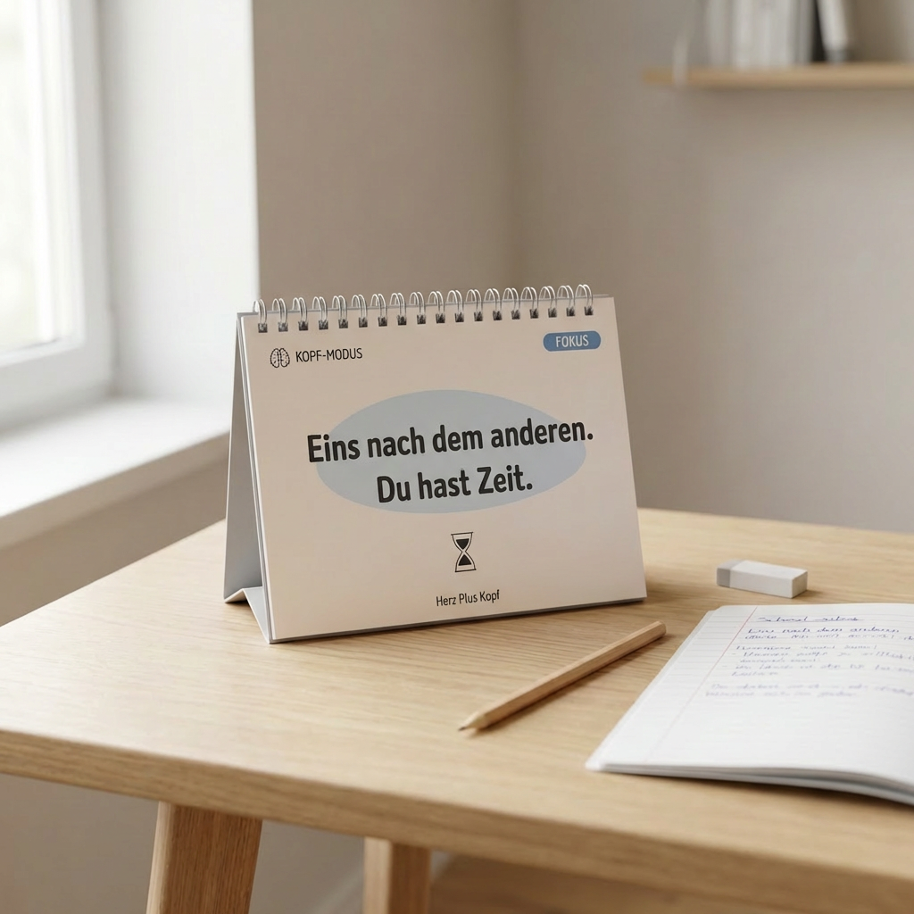 Kind arbeitet konzentriert am Schreibtisch mit Matheheft und nutzt Impulse für mehr Fokus und Ruhe beim Lernen
