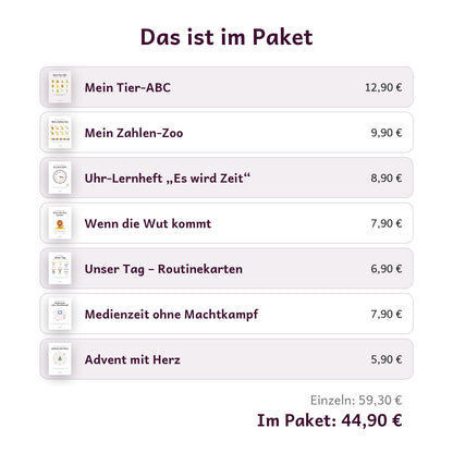 Inhalt des Pakets Alle Hefte mit allen 7 Heften und Einzelpreisen