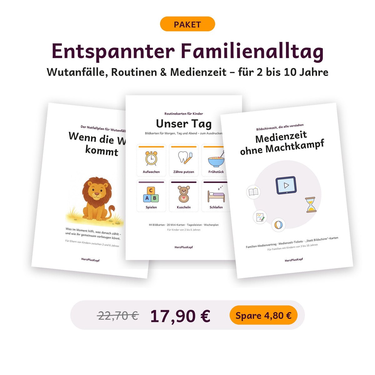 Paket Entspannter Familienalltag: Wut-Notfallplan, Routinekarten und Medienzeit als PDF, 17,90 € statt 22,70 €