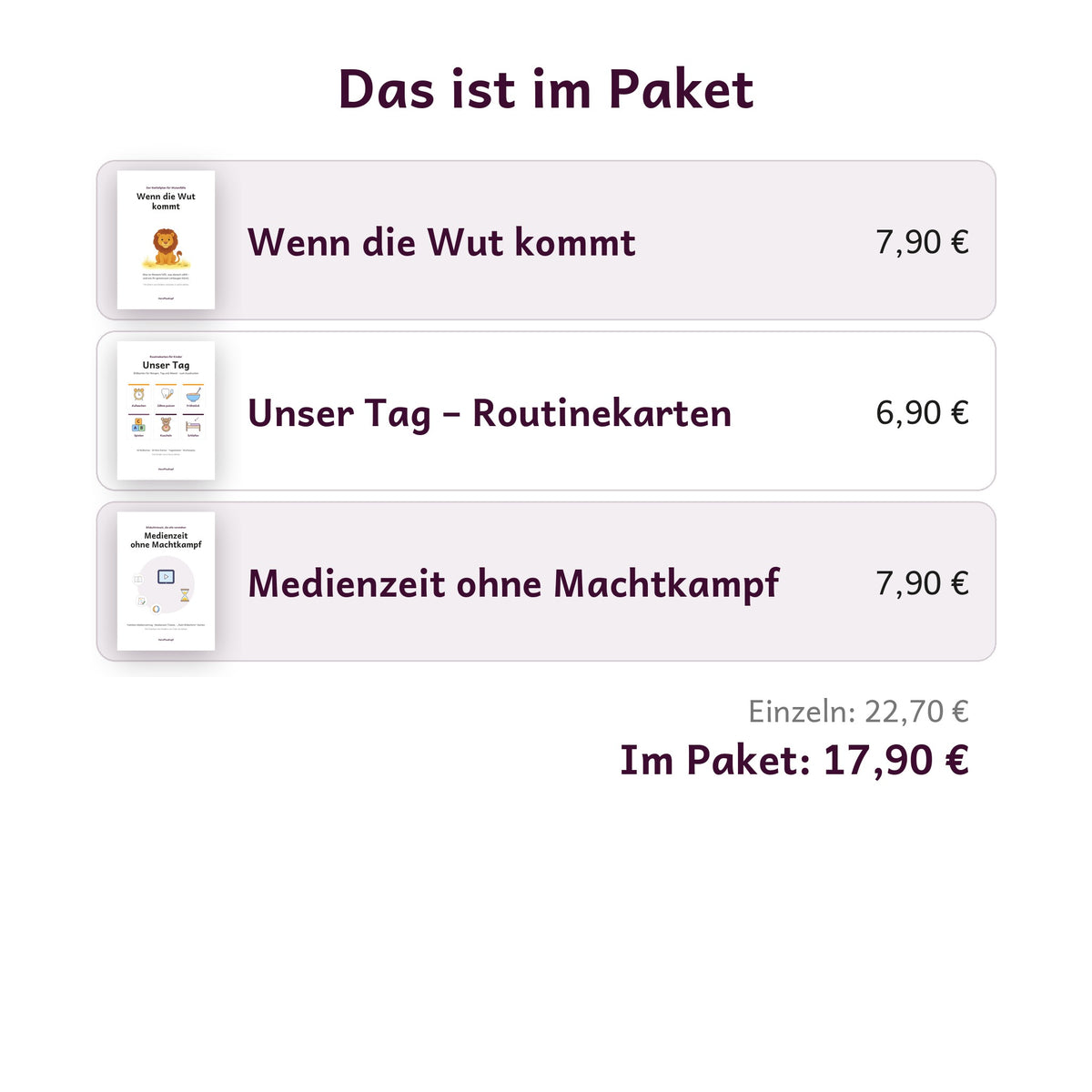 Inhalt des Pakets Entspannter Familienalltag mit Einzelpreisen