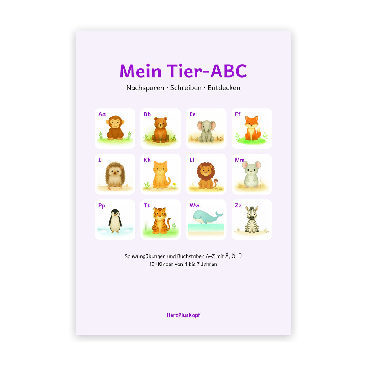Mein Tier-ABC – Buchstaben-Übungsheft zum Ausdrucken mit Tier-Illustrationen