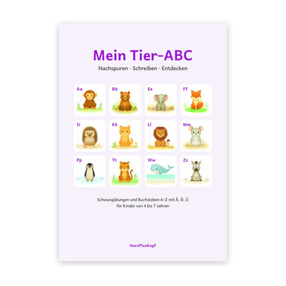 Mein Tier-ABC – Buchstaben-Übungsheft zum Ausdrucken mit Tier-Illustrationen