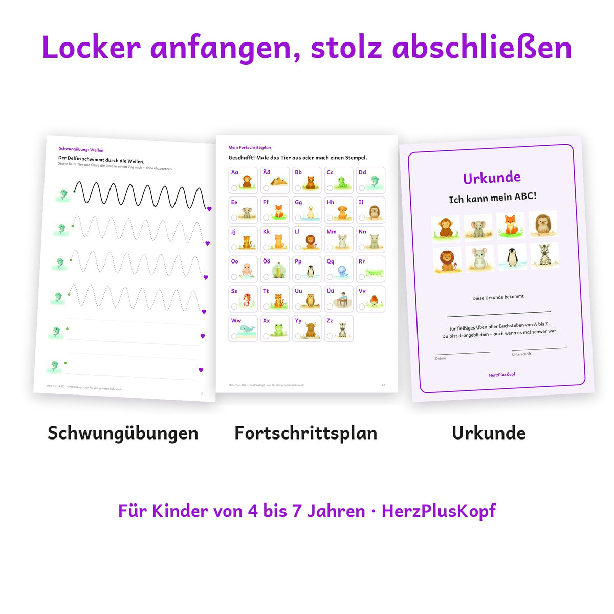 Schwungübungen, Fortschrittsplan und Urkunde „Ich kann mein ABC!“