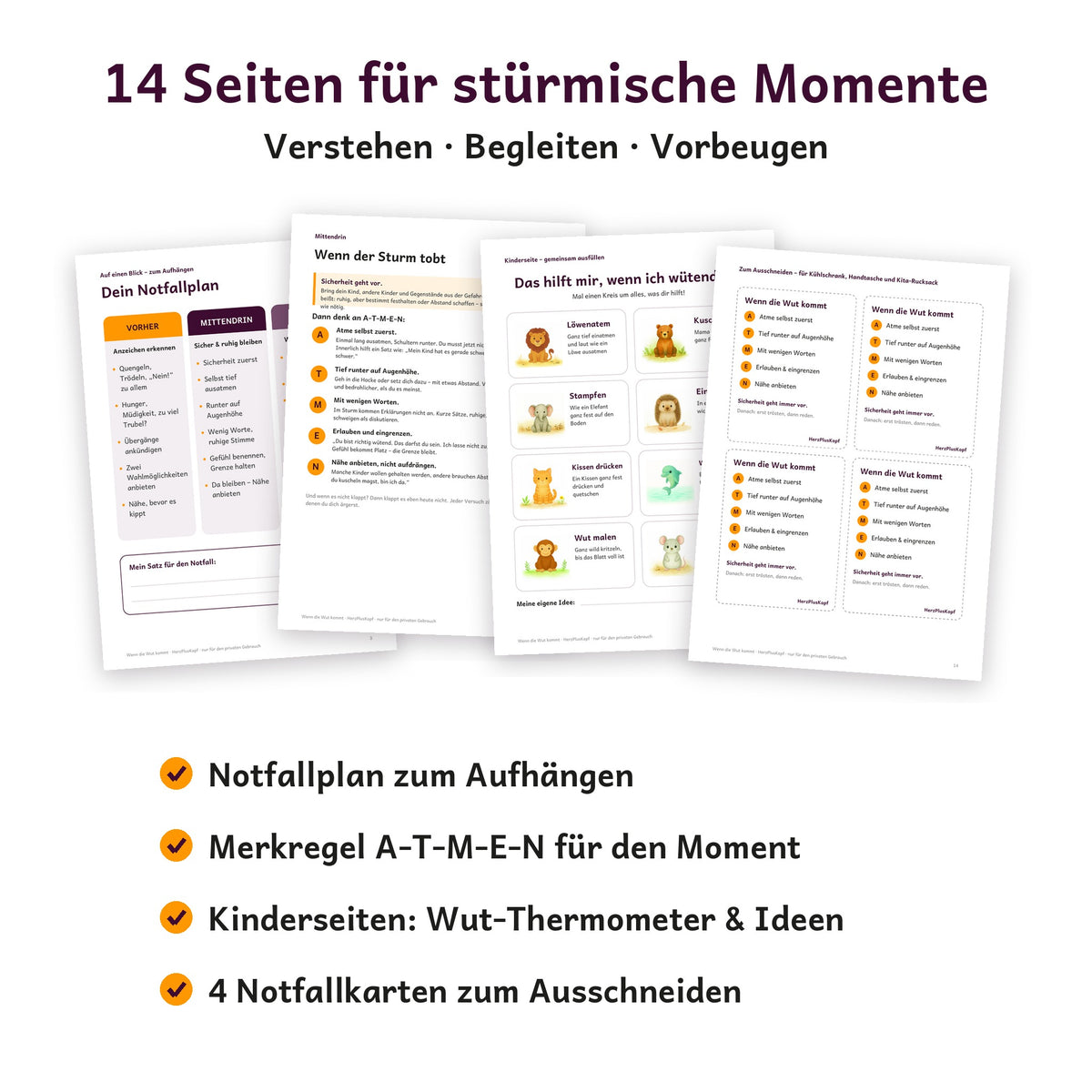 Inhalt: Notfallplan, A-T-M-E-N, Kinderseiten und Notfallkarten – 14 Seiten PDF