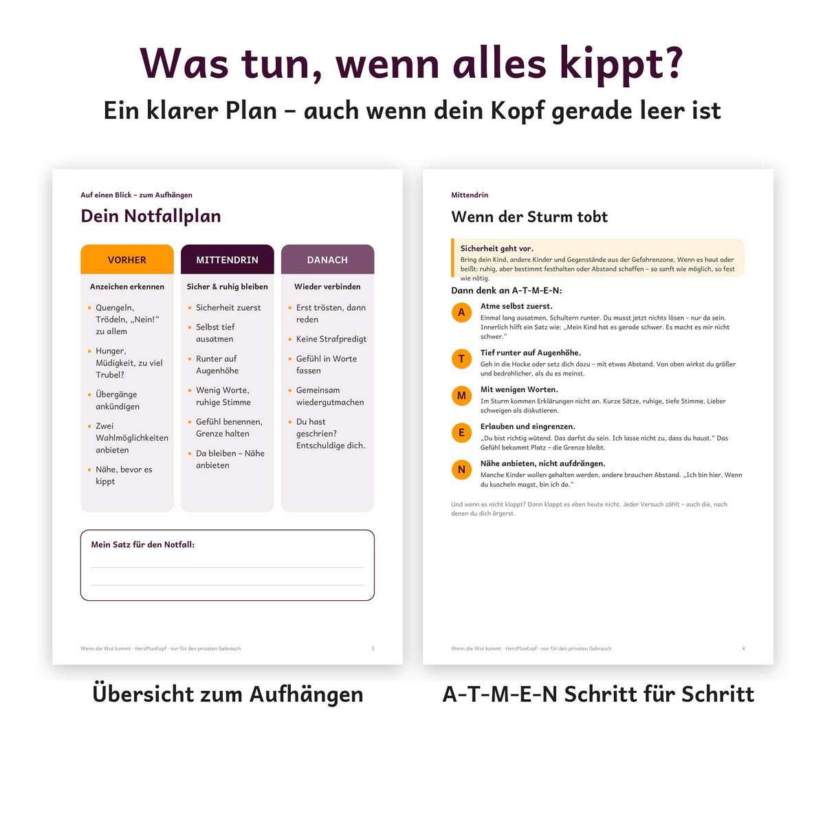 Übersicht zum Aufhängen und Schritt-für-Schritt-Seite A-T-M-E-N